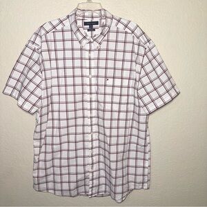 Tommy Hilfiger XXL Red White Plaid Short Sleeve Button Down Shirt Classic Preppy